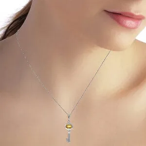 0.5 Carat 14K Solid White Gold Key Charm Necklace Citrine