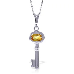 0.5 Carat 14K Solid White Gold Key Charm Necklace Citrine