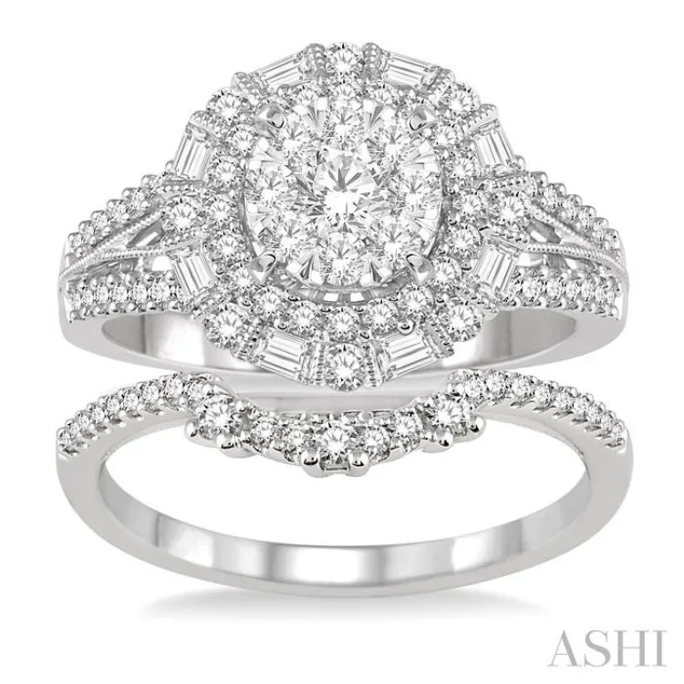 1 1/3 Ctw Diamond Lovebright Wedding Set With 1 1/10 Ctw Engagement Ring and 1/5 Ctw Wedding Band in 14K White Gold