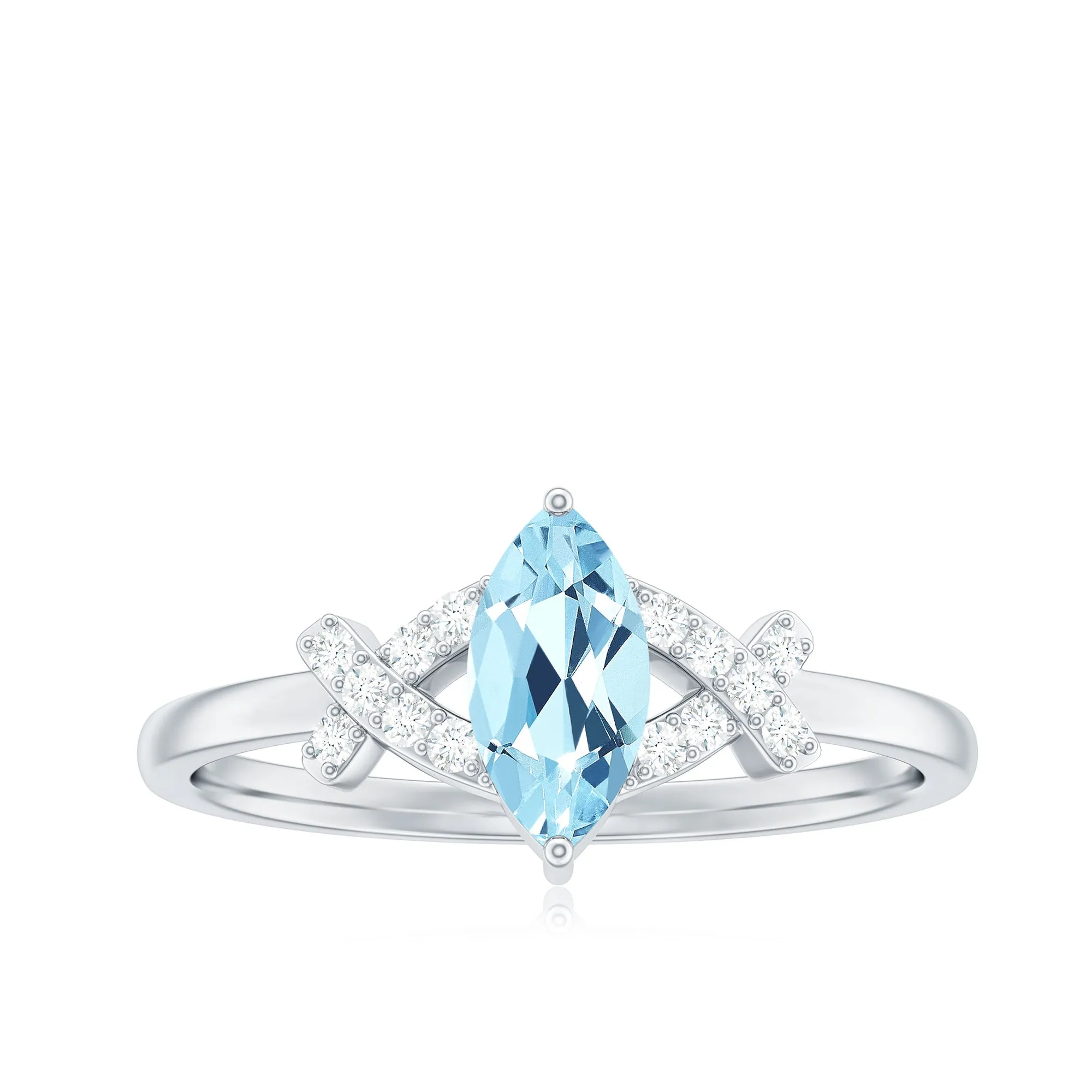 1 Carat Aquamarine Marquise Solitaire Ring with Diamond