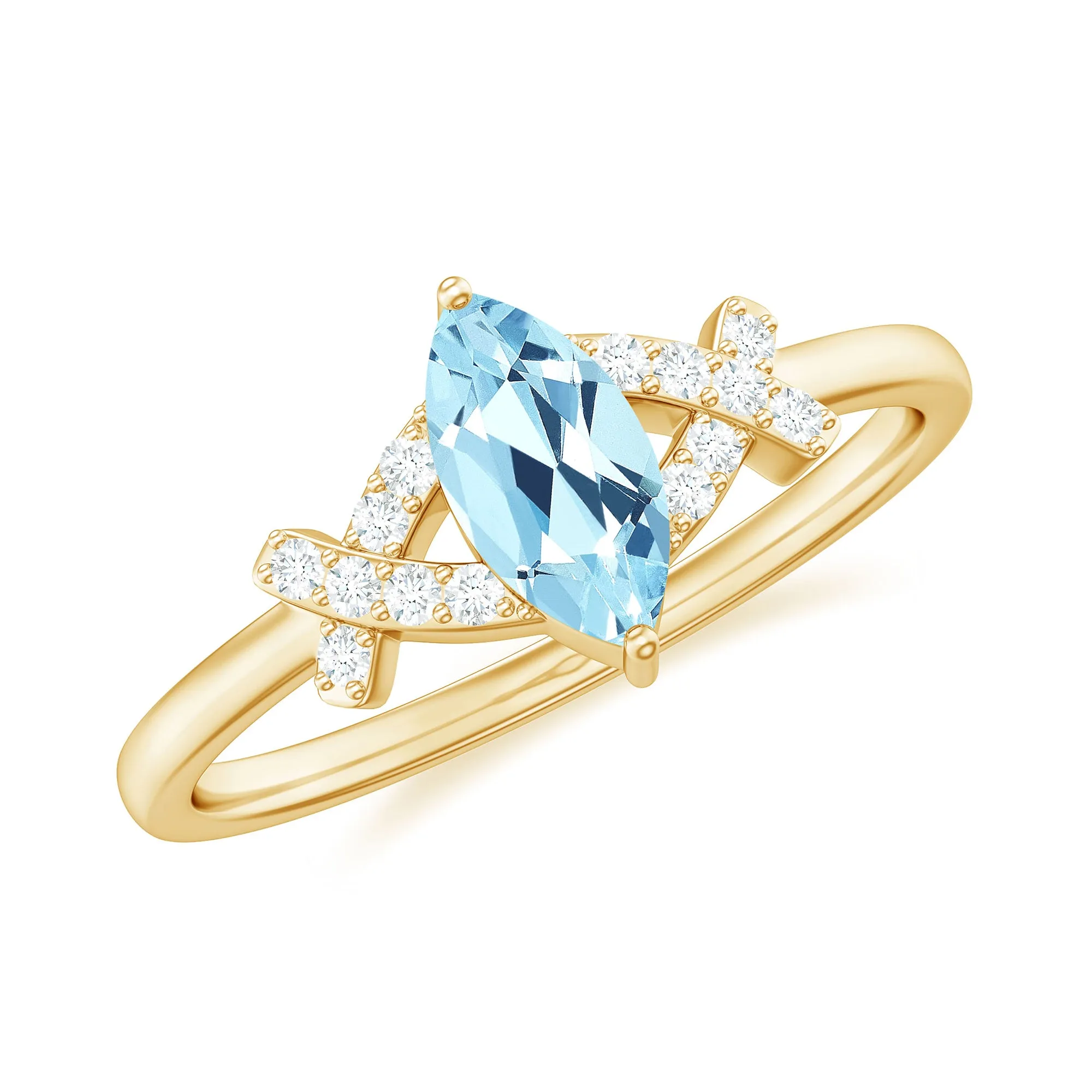 1 Carat Aquamarine Marquise Solitaire Ring with Diamond