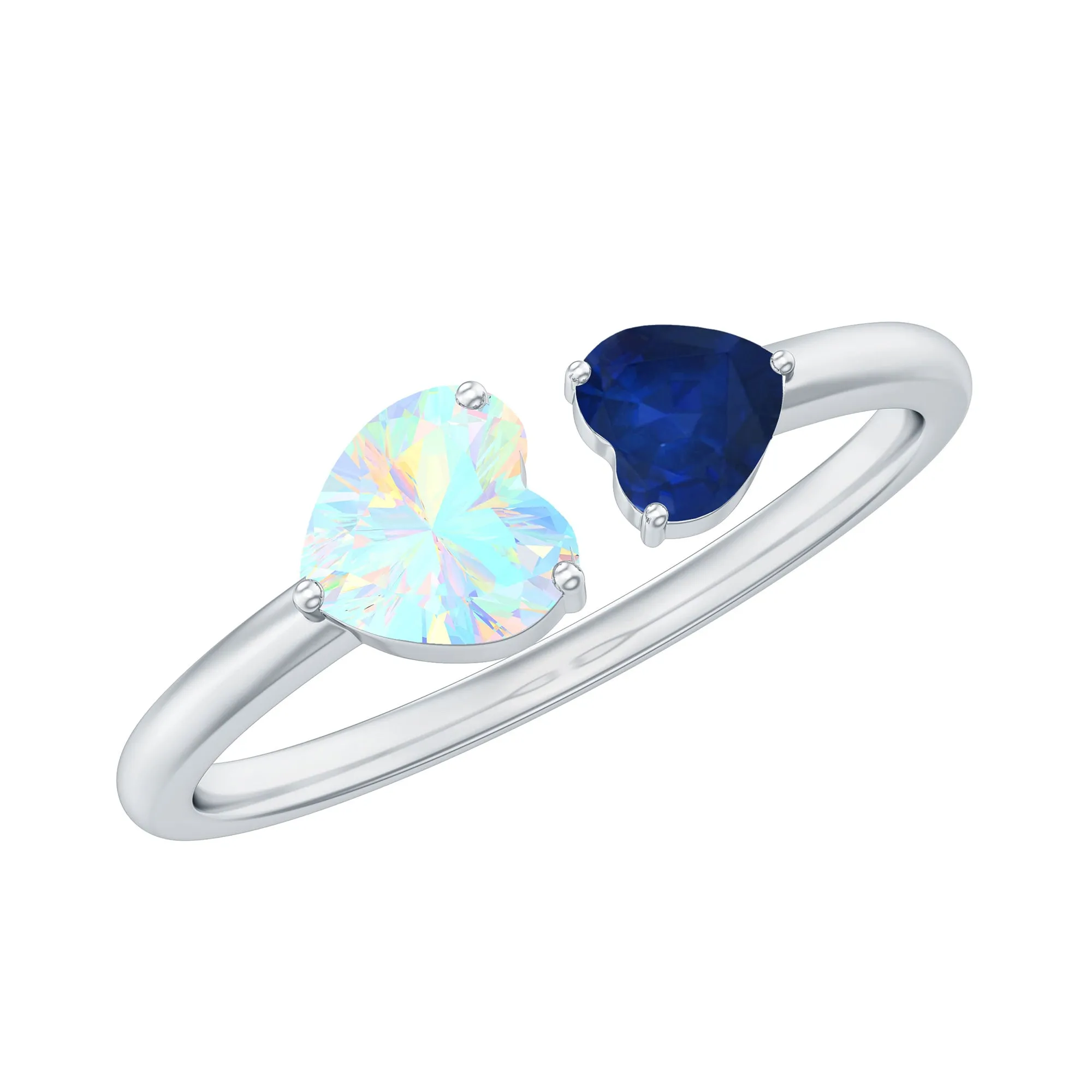 1 CT Blue Sapphire and Ethiopian Opal Toi Et Moi Heart Ring