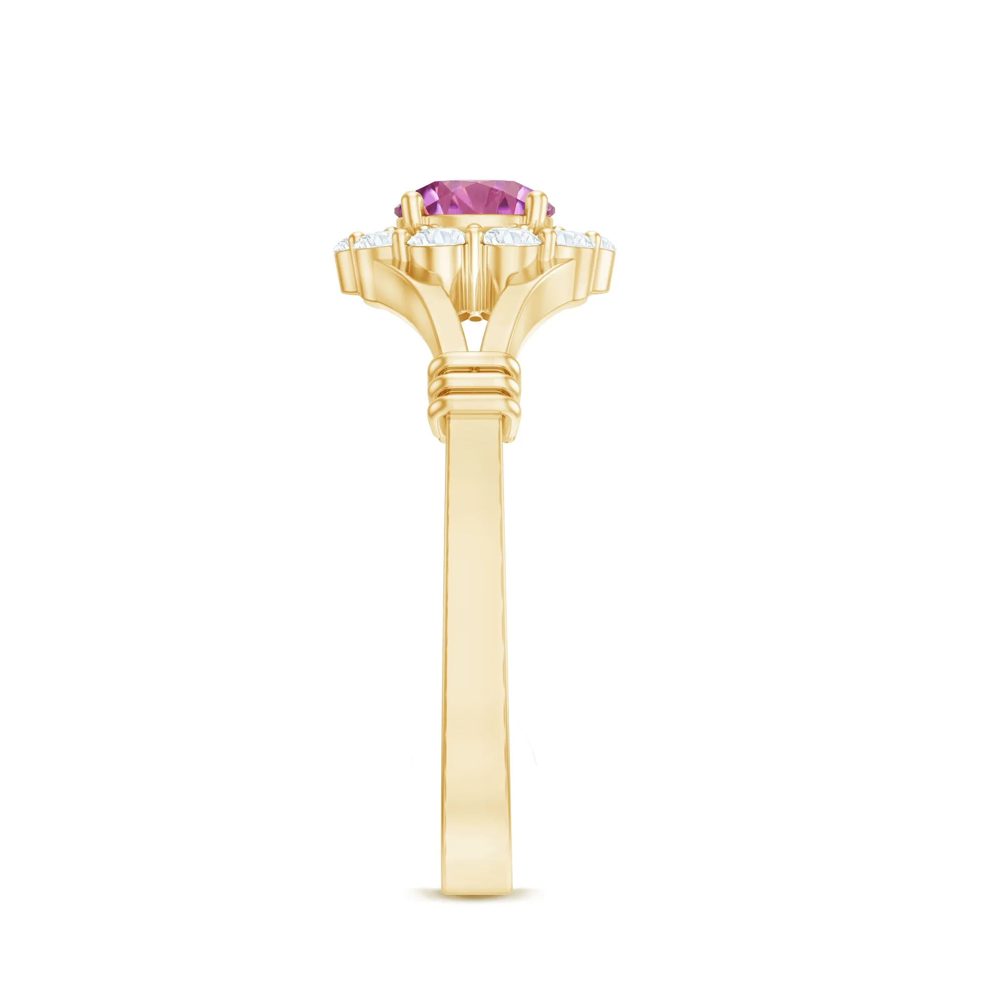 1 CT Pink Tourmaline and Diamond Halo Split Shank Ring