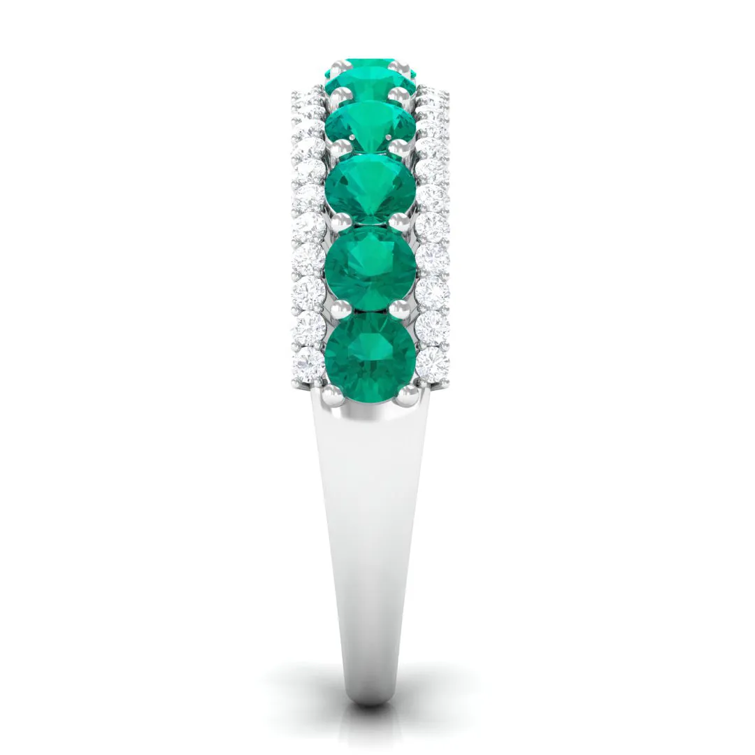 1 CT Round Emerald Classic Half Eternity Band Ring with Diamond Accent