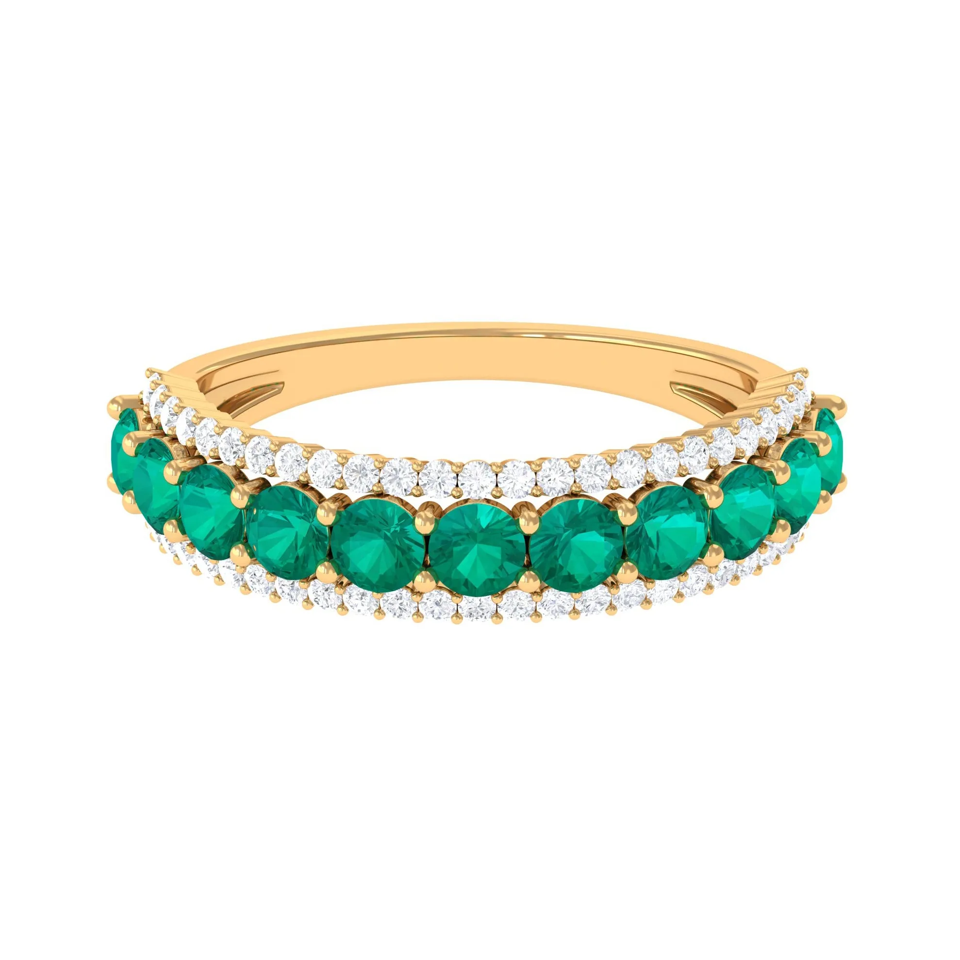 1 CT Round Emerald Classic Half Eternity Band Ring with Diamond Accent