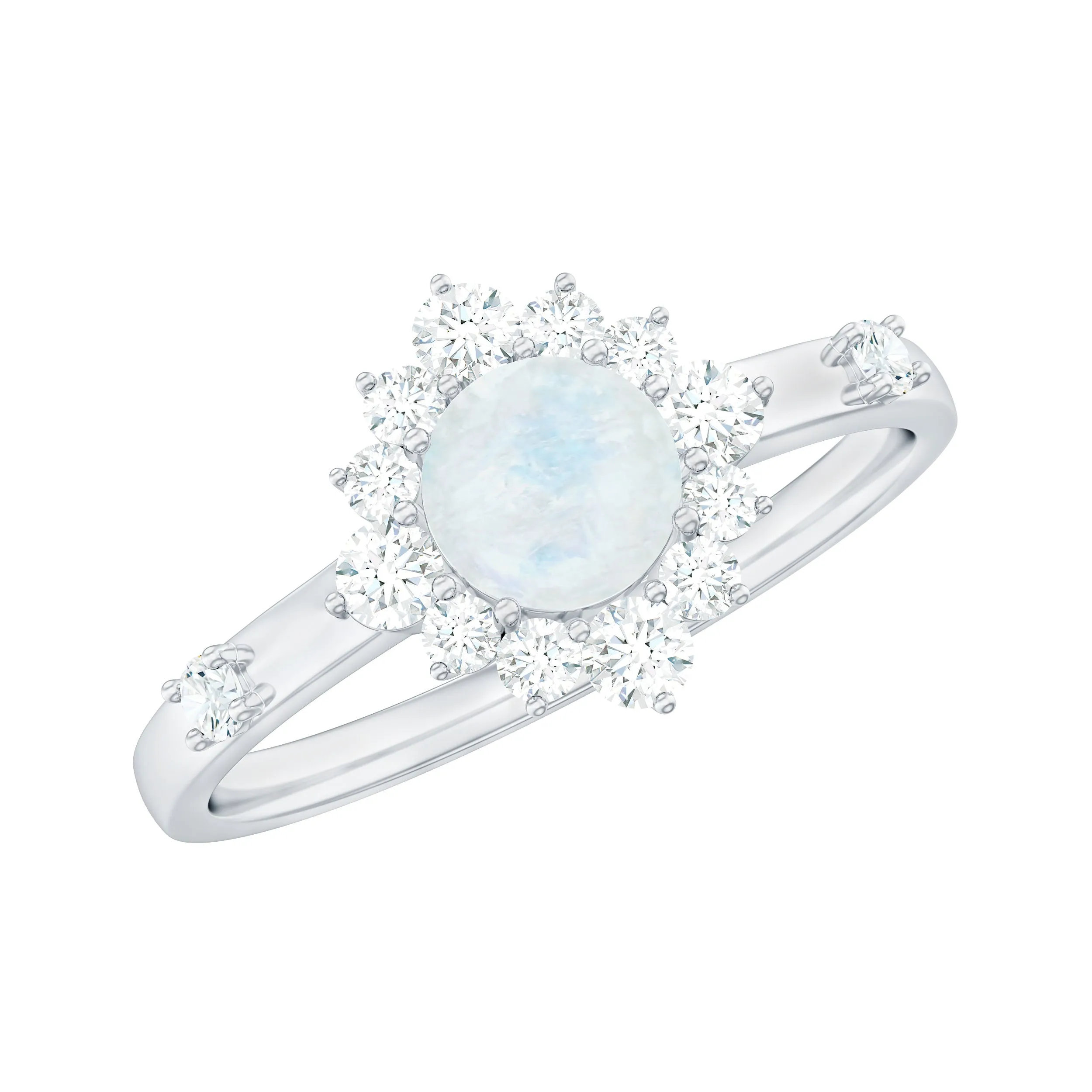 1 CT Round Moonstone and Diamond Halo Engagement Ring