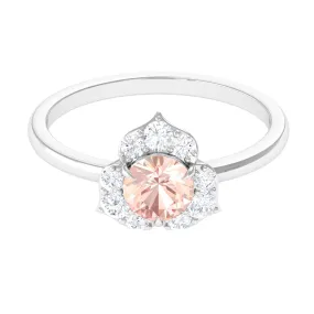 1 CT Round Morganite Flower Engagement Ring with Diamond