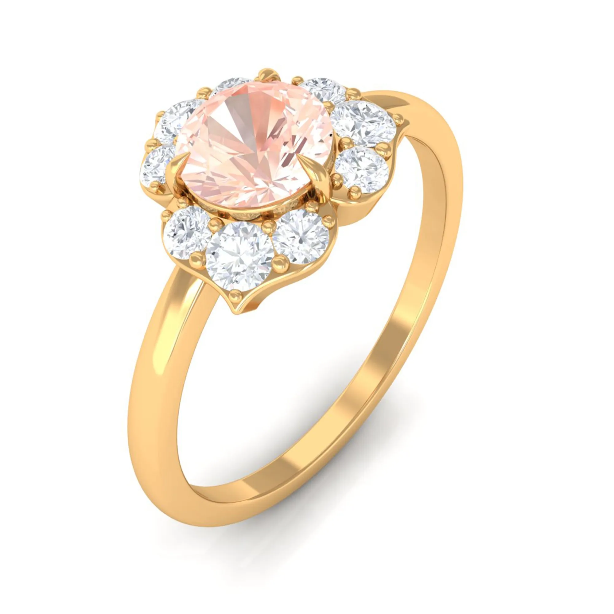 1 CT Round Morganite Flower Engagement Ring with Diamond