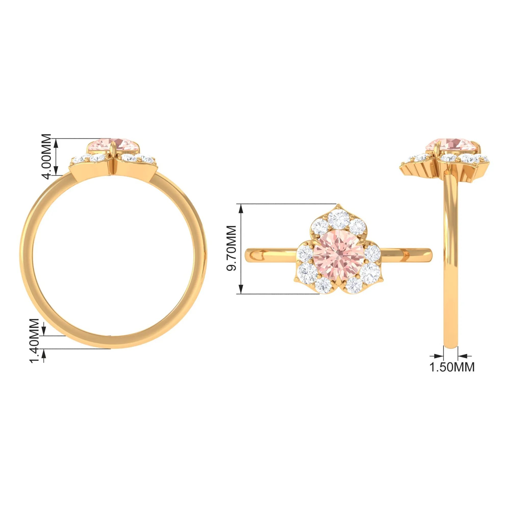 1 CT Round Morganite Flower Engagement Ring with Diamond