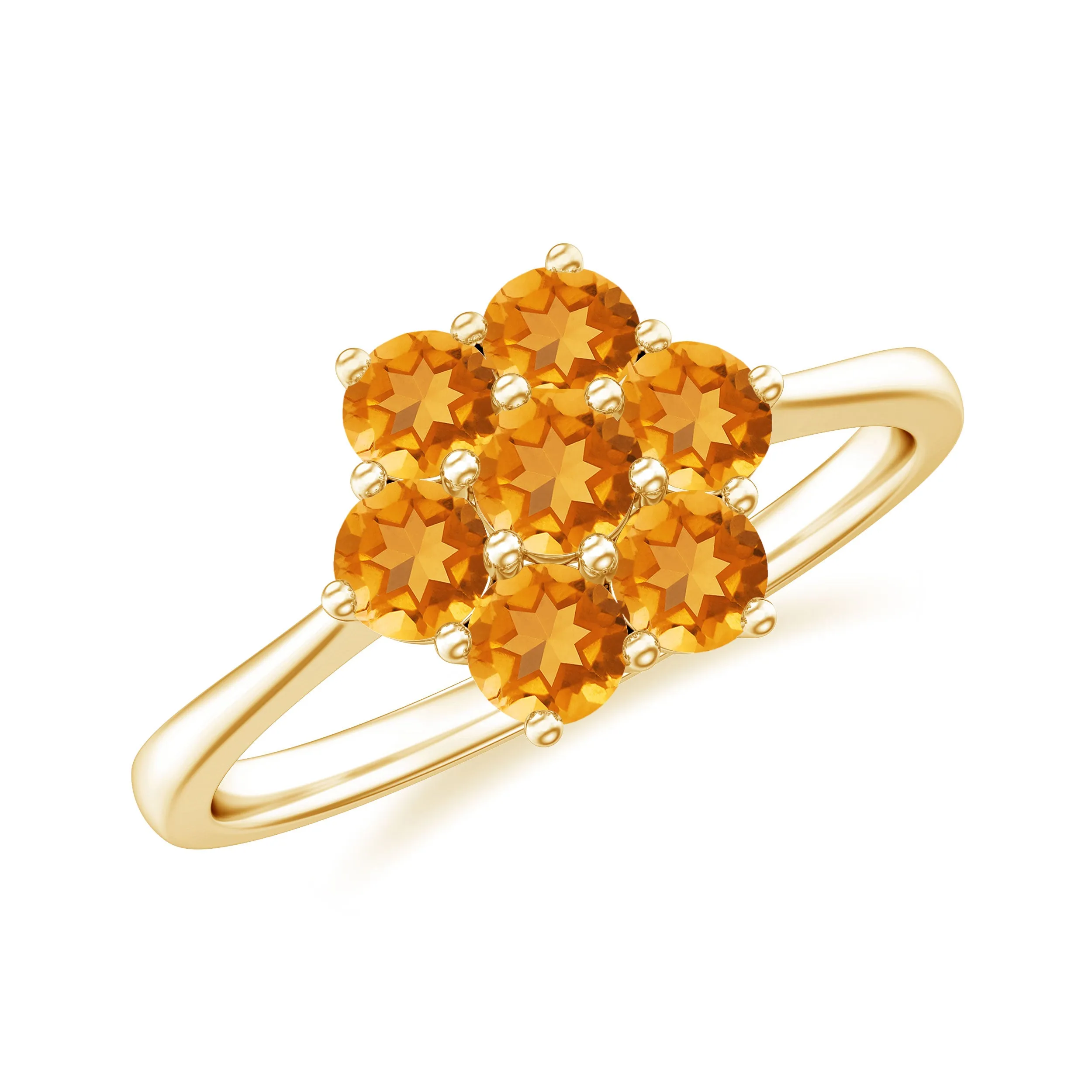 1 CT Round Shape Citrine Cluster Flower Ring in Gold