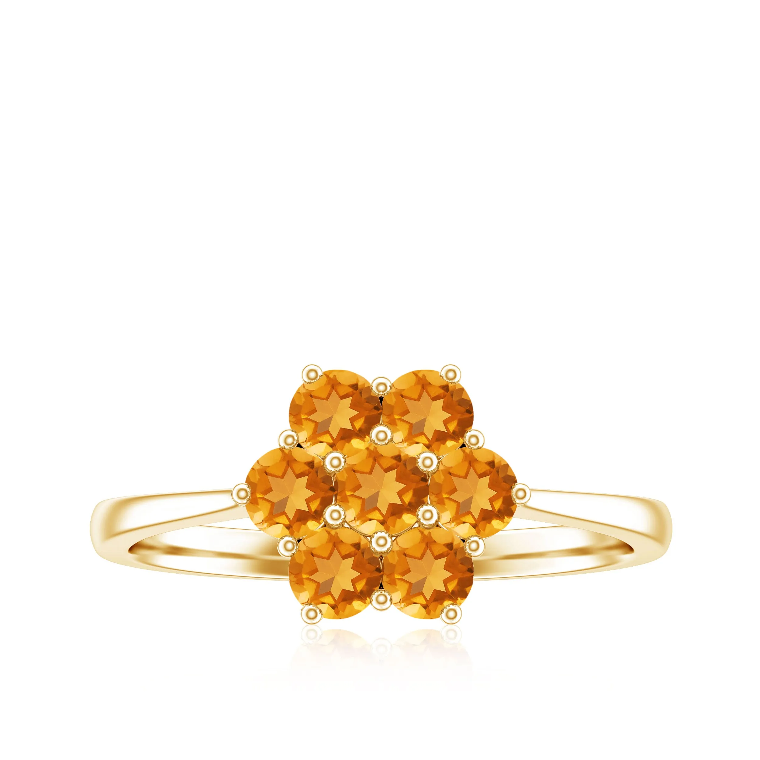 1 CT Round Shape Citrine Cluster Flower Ring in Gold