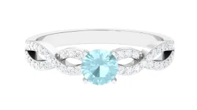 1 CT Round Shape Sky Blue Topaz and Diamond Criss Cross Ring