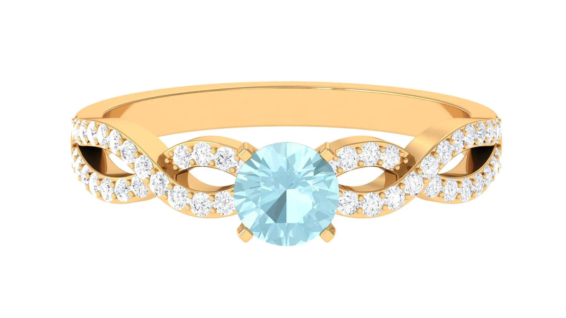 1 CT Round Shape Sky Blue Topaz and Diamond Criss Cross Ring