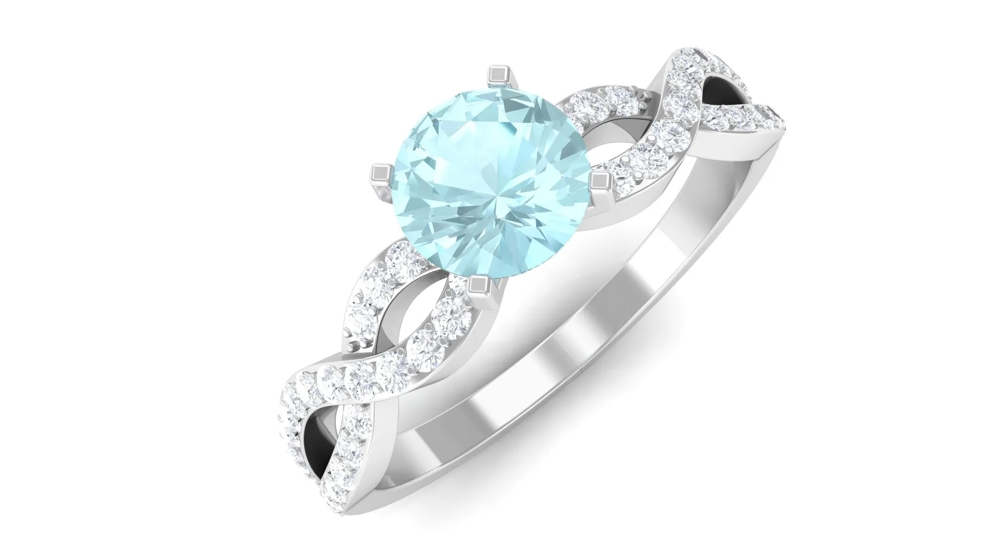 1 CT Round Shape Sky Blue Topaz and Diamond Criss Cross Ring