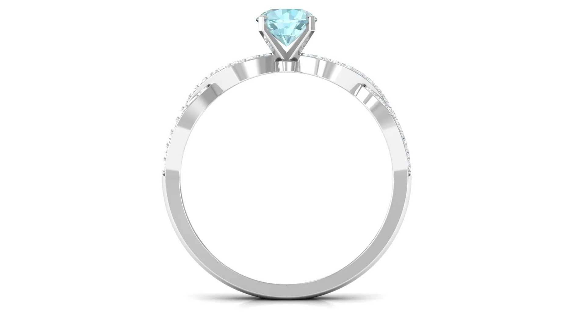 1 CT Round Shape Sky Blue Topaz and Diamond Criss Cross Ring