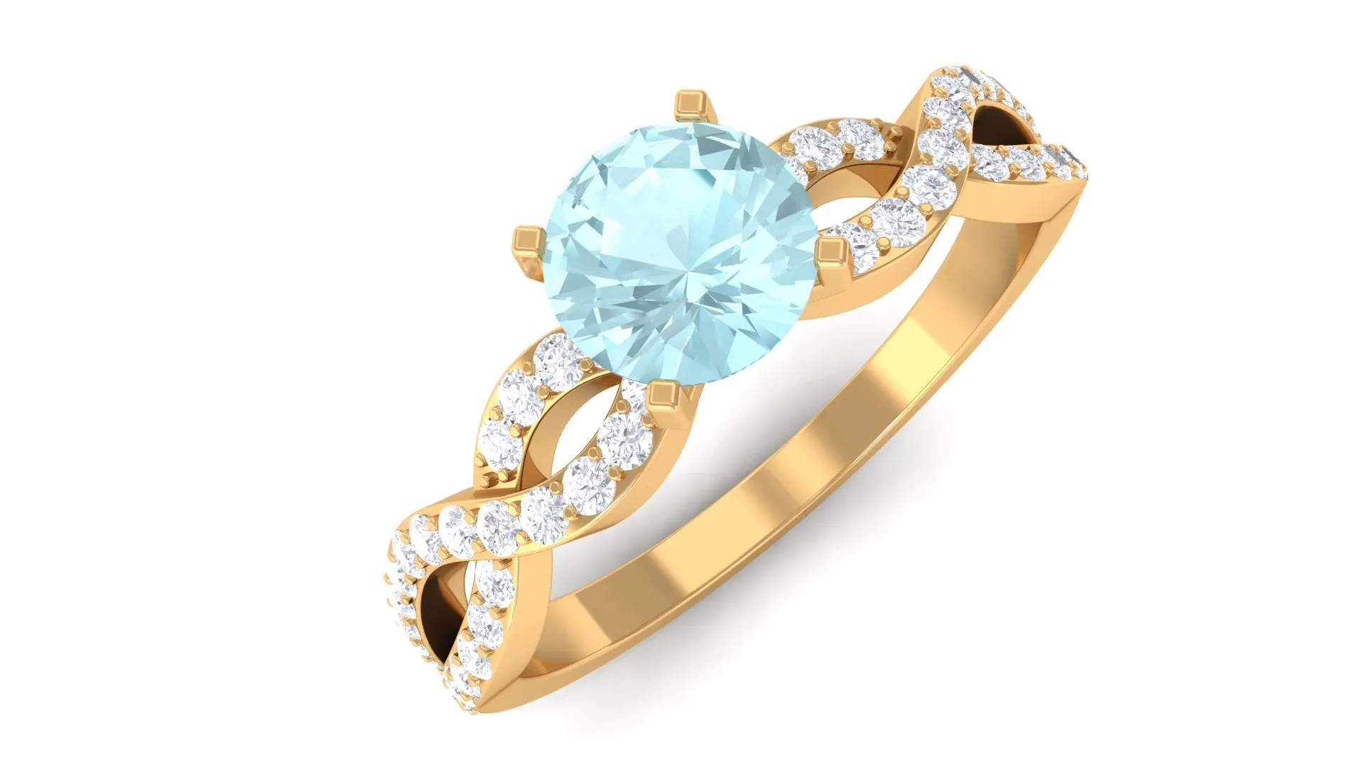 1 CT Round Shape Sky Blue Topaz and Diamond Criss Cross Ring