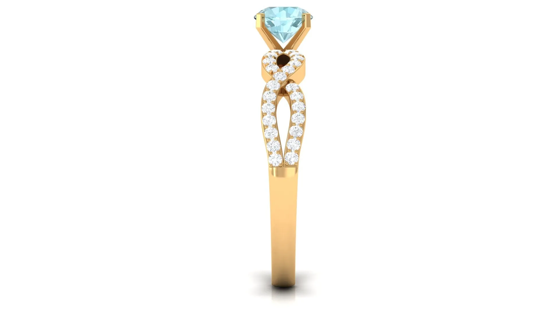 1 CT Round Shape Sky Blue Topaz and Diamond Criss Cross Ring