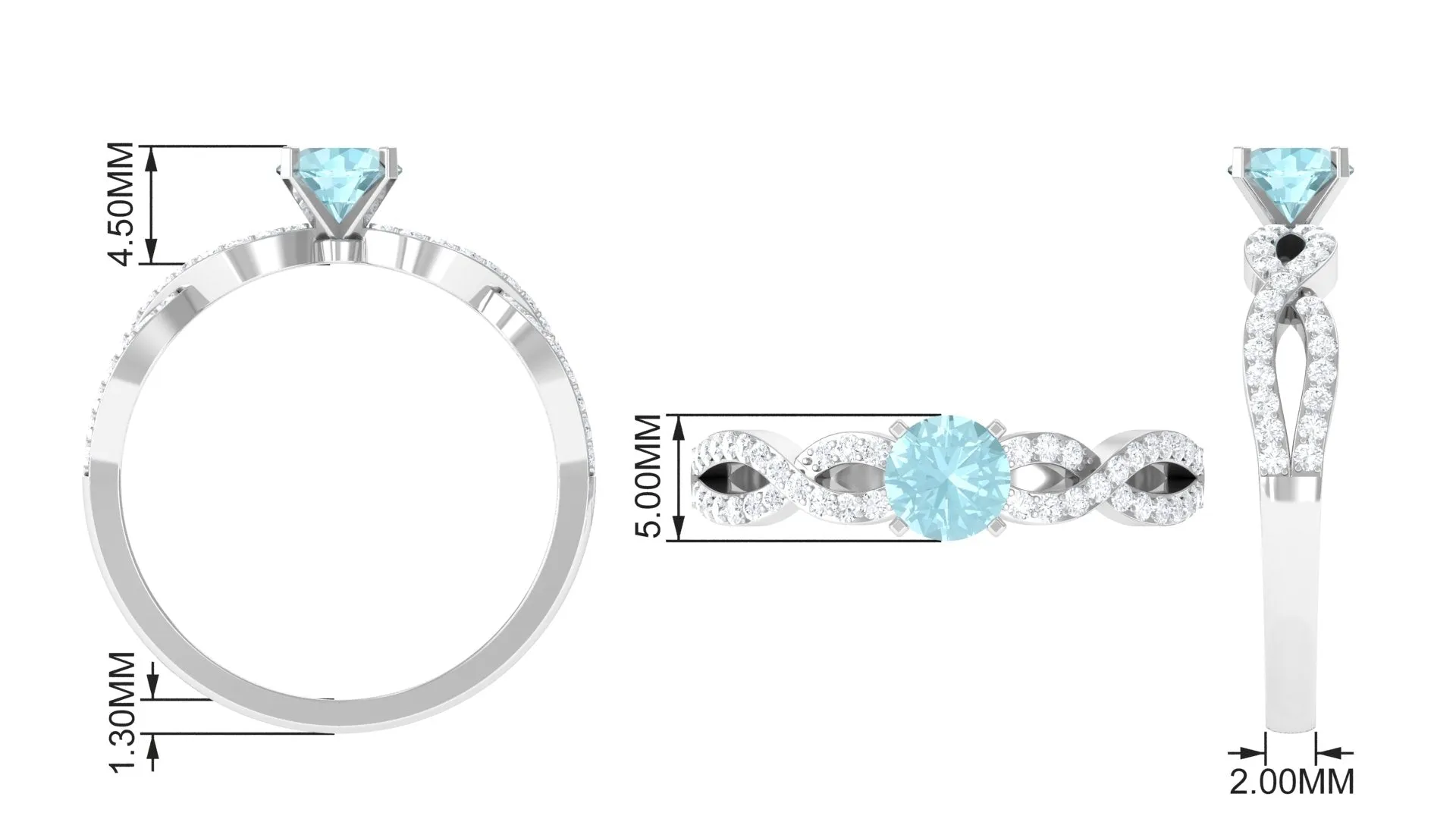 1 CT Round Shape Sky Blue Topaz and Diamond Criss Cross Ring