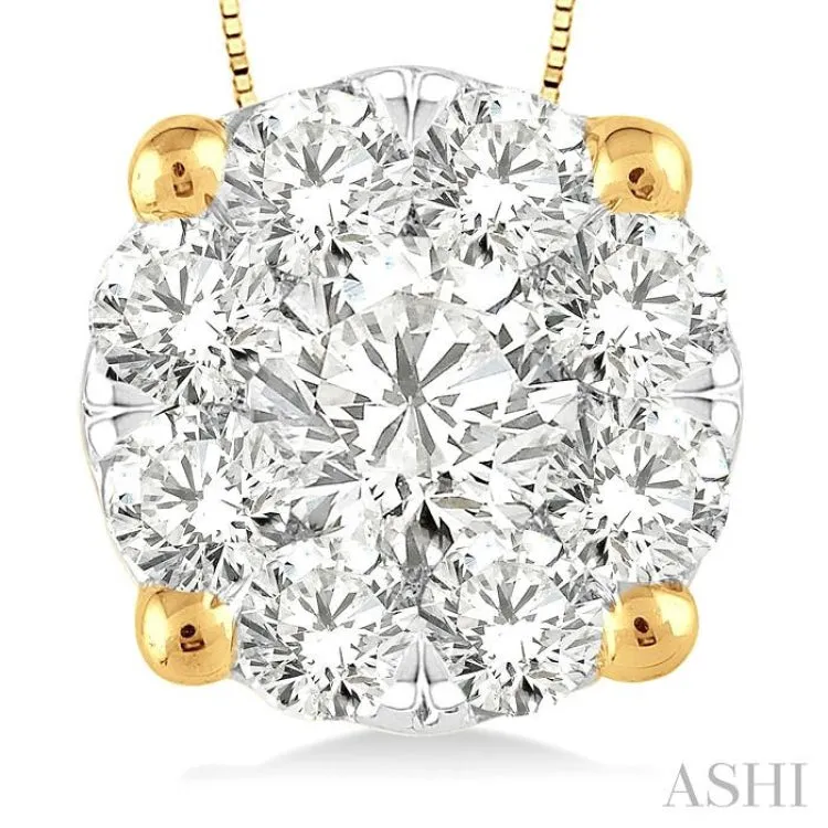 1 Ctw Lovebright Round Cut Diamond Pendant in 14K Yellow and White Gold with Chain