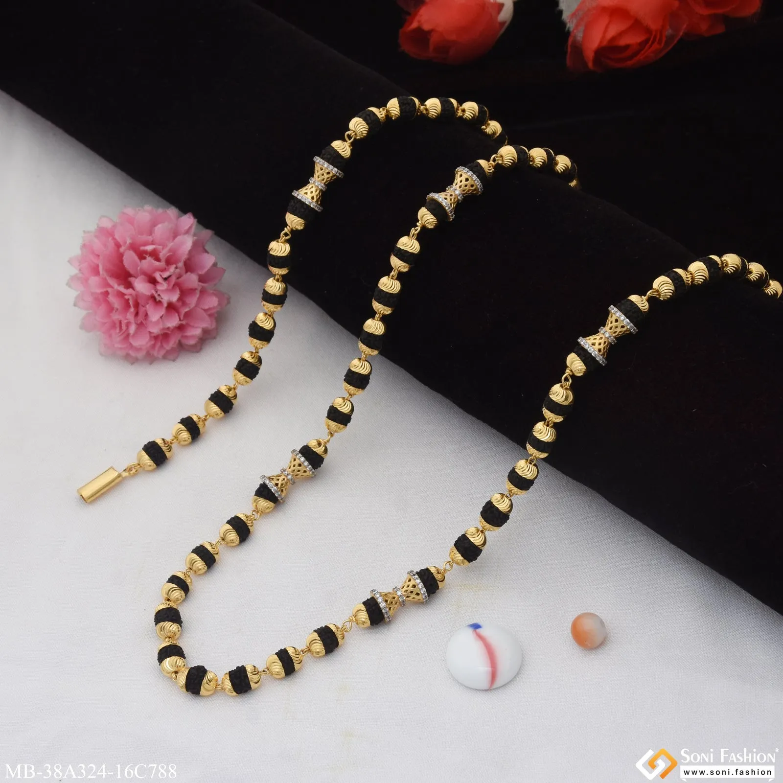 1 Gram Gold Plated Best Quality Rudraksha Mala with Bracelet for Men (MB-A324-C788)