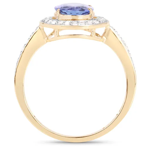 10K Yellow Gold 1.24 Carat Genuine Tanzanite and Diamond Ring Size 7