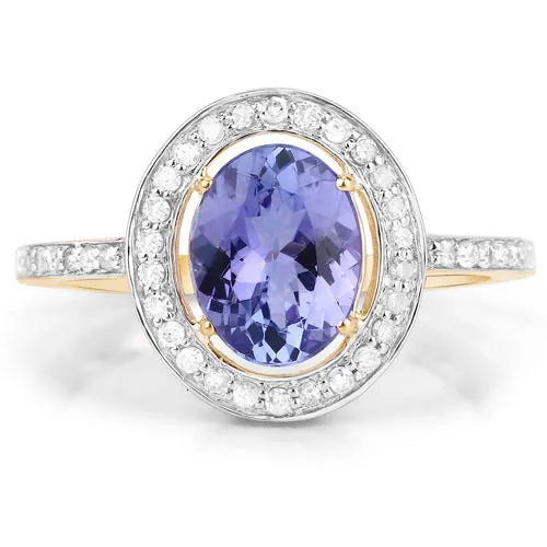 10K Yellow Gold 1.24 Carat Genuine Tanzanite and Diamond Ring Size 7