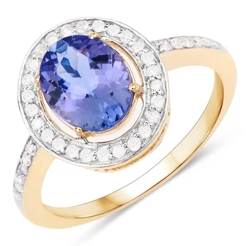 10K Yellow Gold 1.24 Carat Genuine Tanzanite and Diamond Ring Size 7