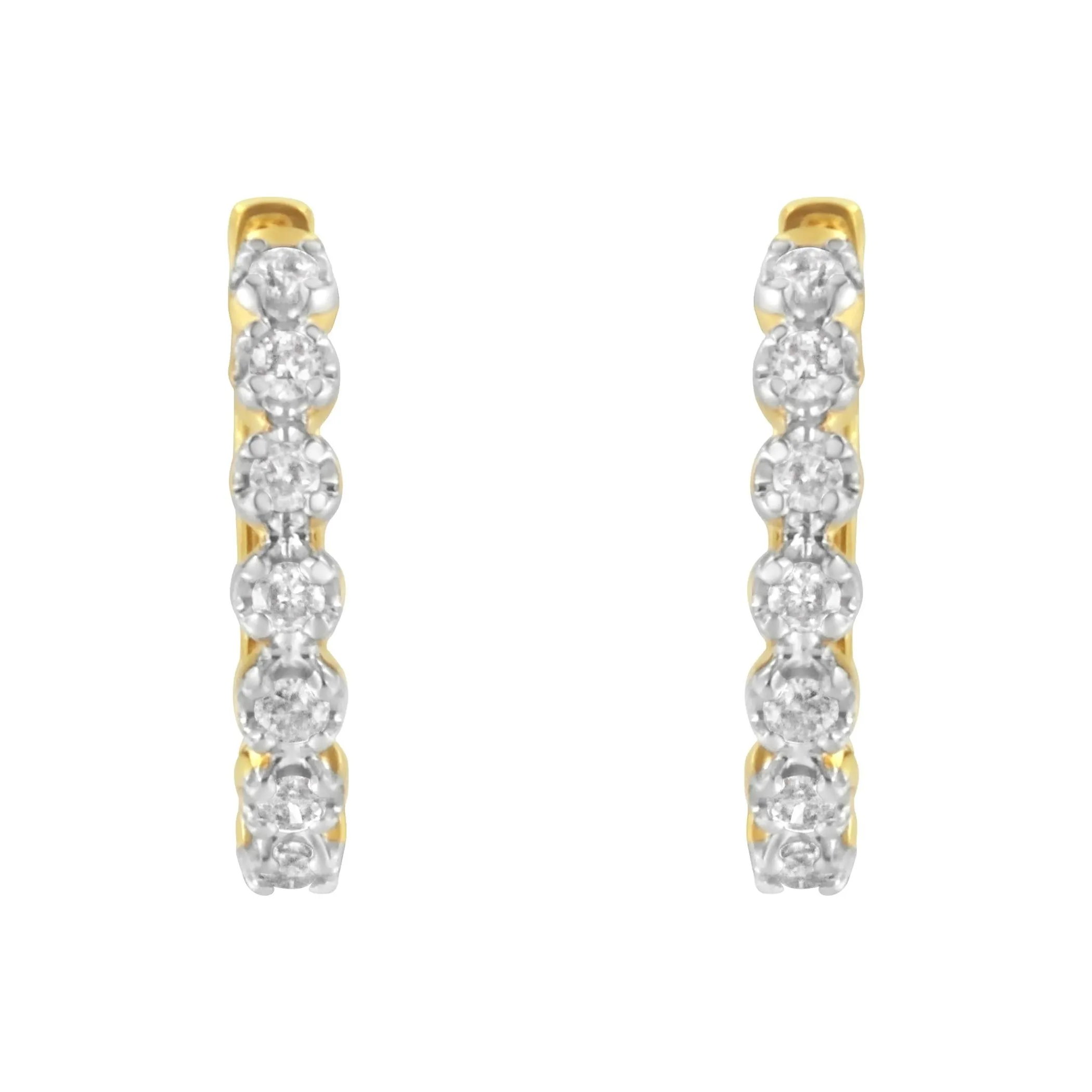 10KT Yellow Gold Diamond Huggy Hoop Earrings (1/2 cttw, J-K Color, I2-I3 Clarity)