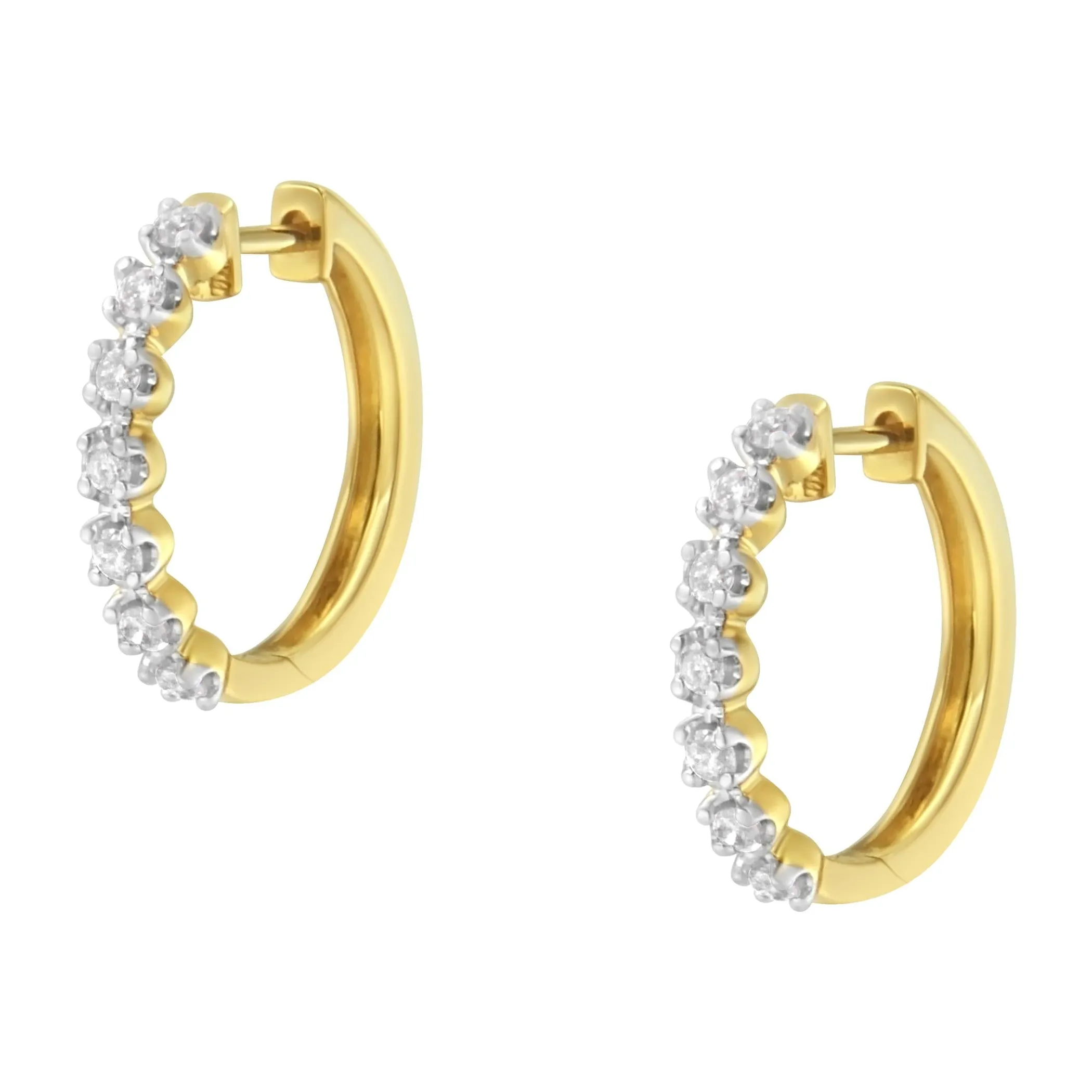 10KT Yellow Gold Diamond Huggy Hoop Earrings (1/2 cttw, J-K Color, I2-I3 Clarity)