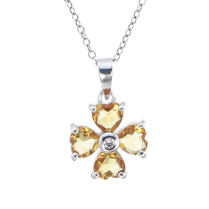 1.10 cttw Citrine Pendant Necklace .925 Sterling Silver With Rhodium 5 MM Heart