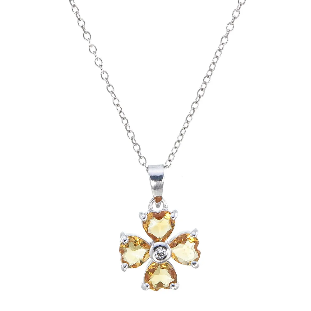 1.10 cttw Citrine Pendant Necklace .925 Sterling Silver With Rhodium 5 MM Heart