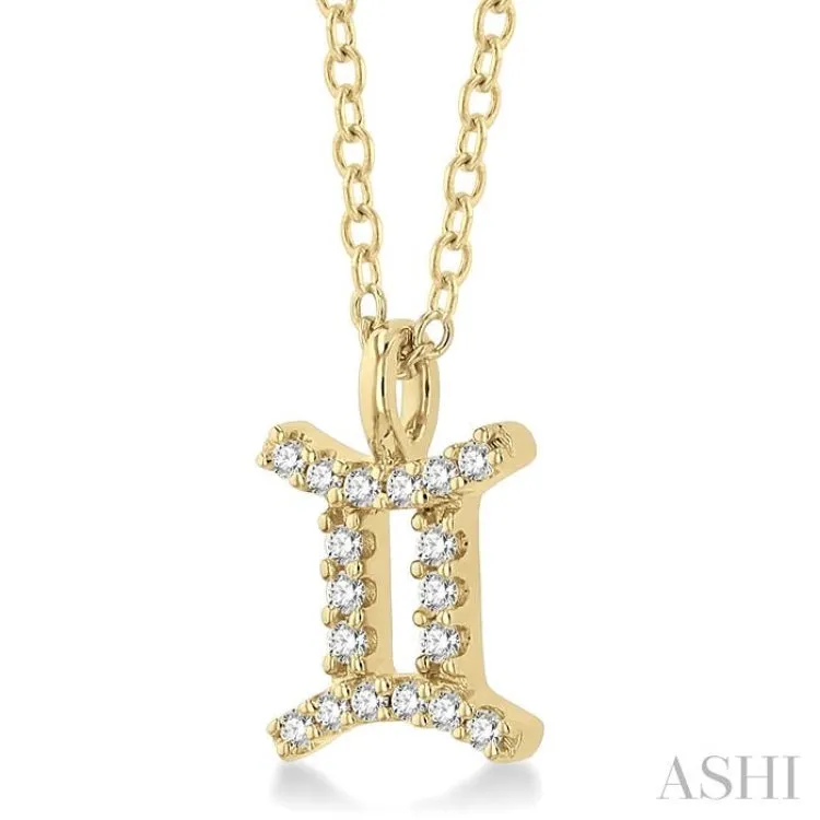 1/10 Ctw Gemini Round Cut Diamond Zodiac Pendant With Chain in 10K Yellow Gold