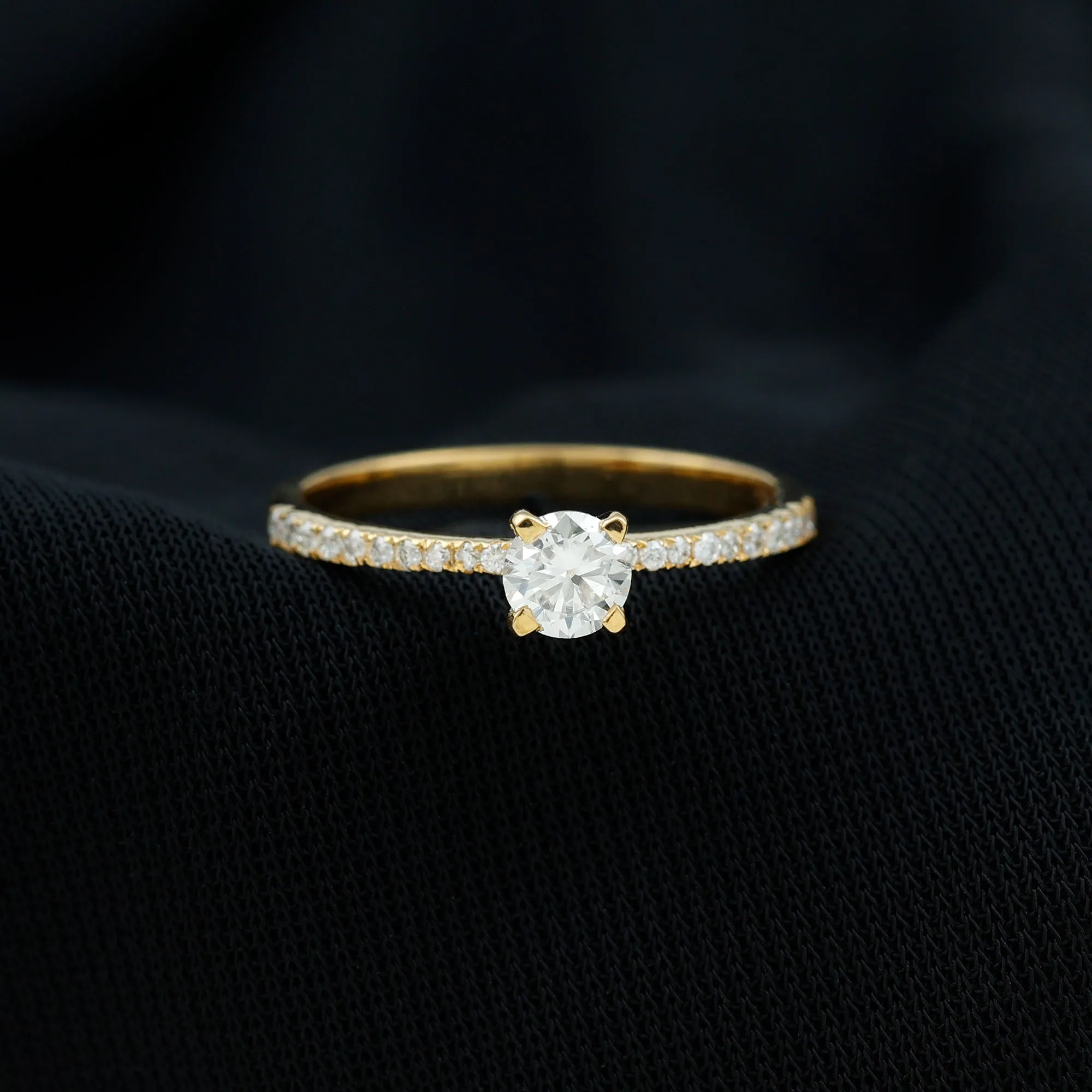 1/2 CT Natural Diamond Solitaire Engagement Ring with Side Stones