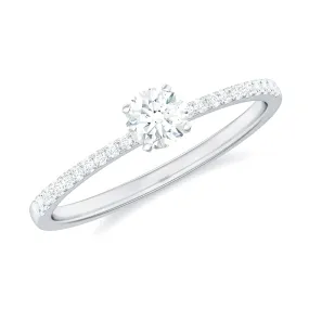 1/2 CT Natural Diamond Solitaire Engagement Ring with Side Stones