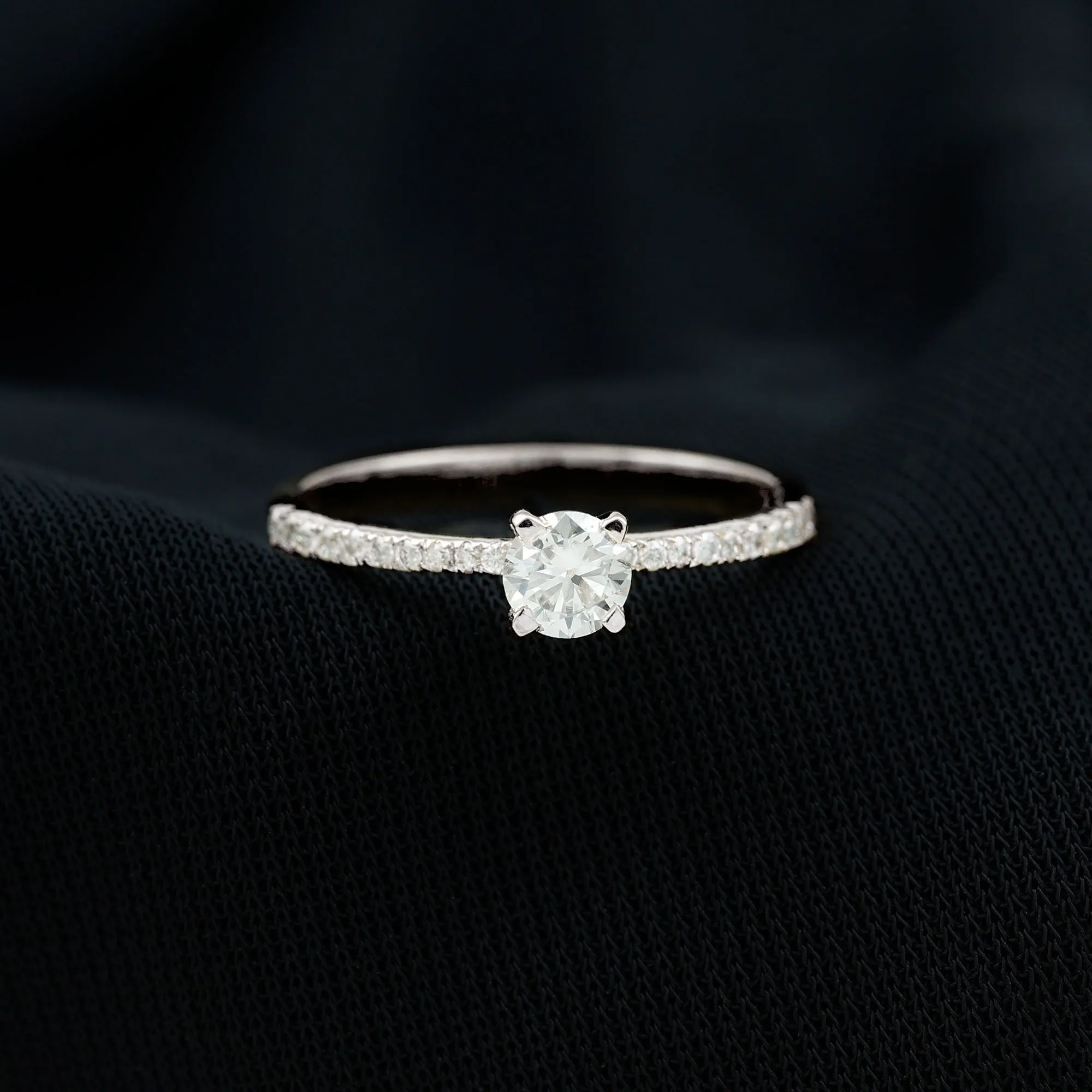 1/2 CT Natural Diamond Solitaire Engagement Ring with Side Stones