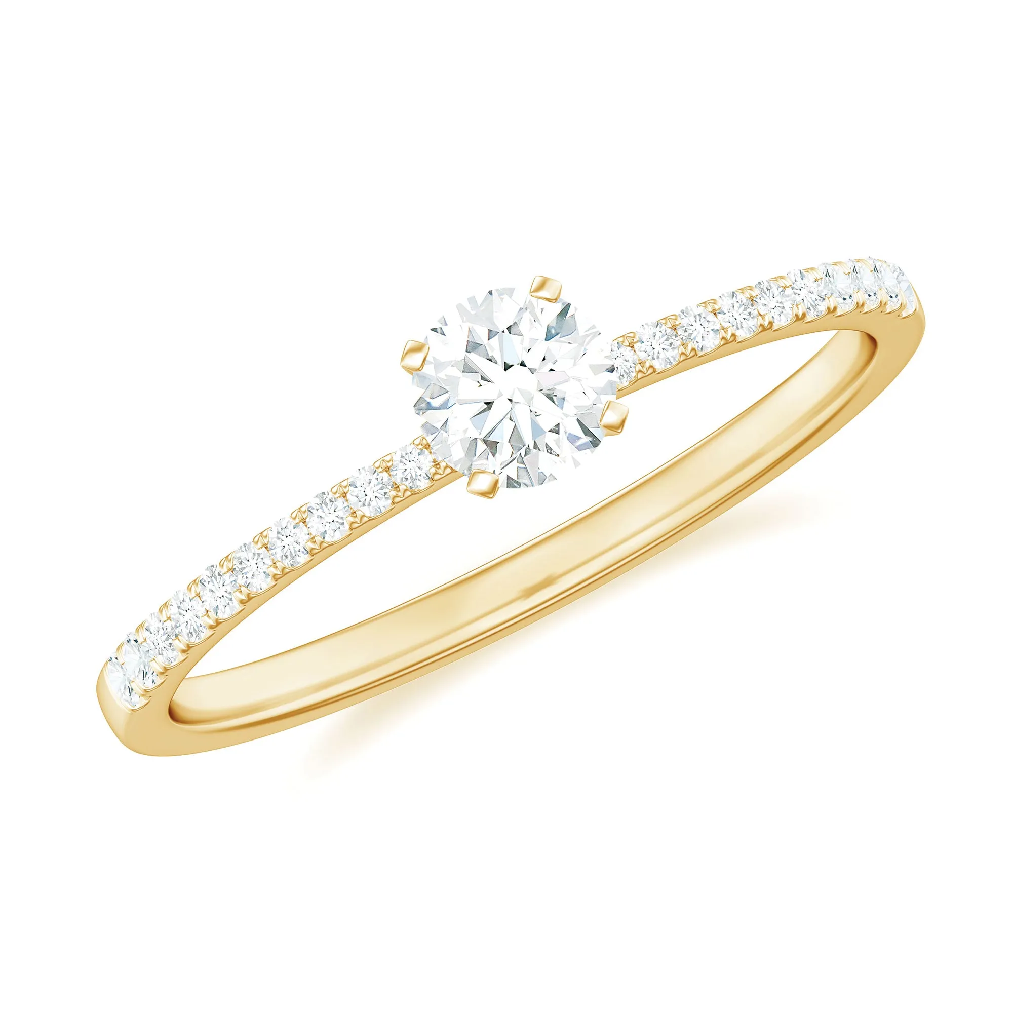 1/2 CT Natural Diamond Solitaire Engagement Ring with Side Stones