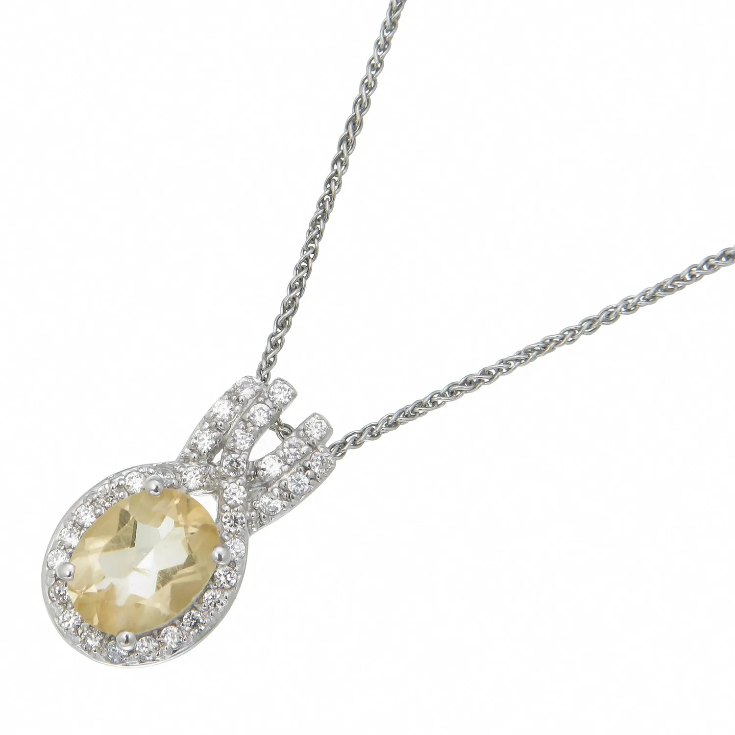 1.20 cttw Citrine Pendant Necklace .925 Sterling Silver With Rhodium 9x7 MM Oval