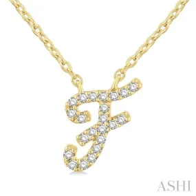 1/20 Ctw Initial 'F' Round cut Diamond Pendant With Chain in 10K Yellow Gold