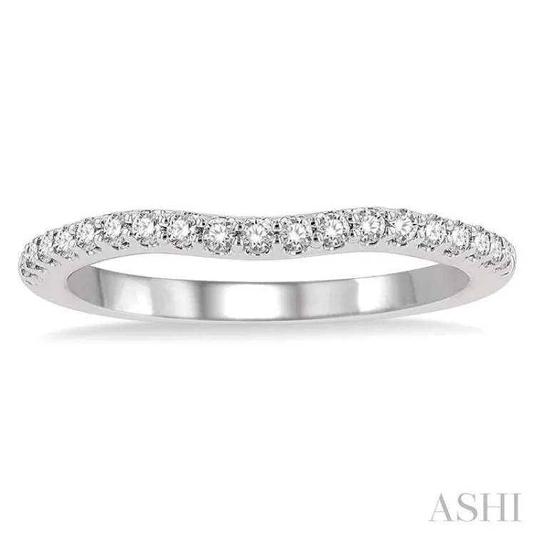 1/4 ctw Curved Round Cut Diamond Wedding Band in 14K White Gold