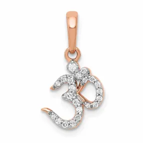 14 Rose Gold Polished Finish 0.097CT Diamond Om Symbol Design Charm Pendant