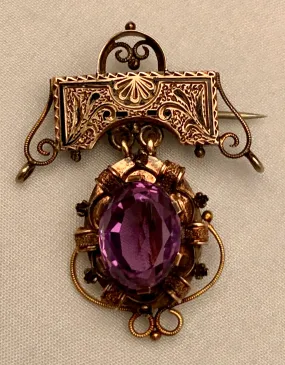 14K Estate Amethyst Brooch