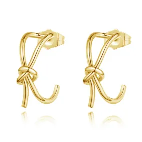 14K Gold Plated Geometric Twisted Huggie Hoops Earrings- Round Hoop