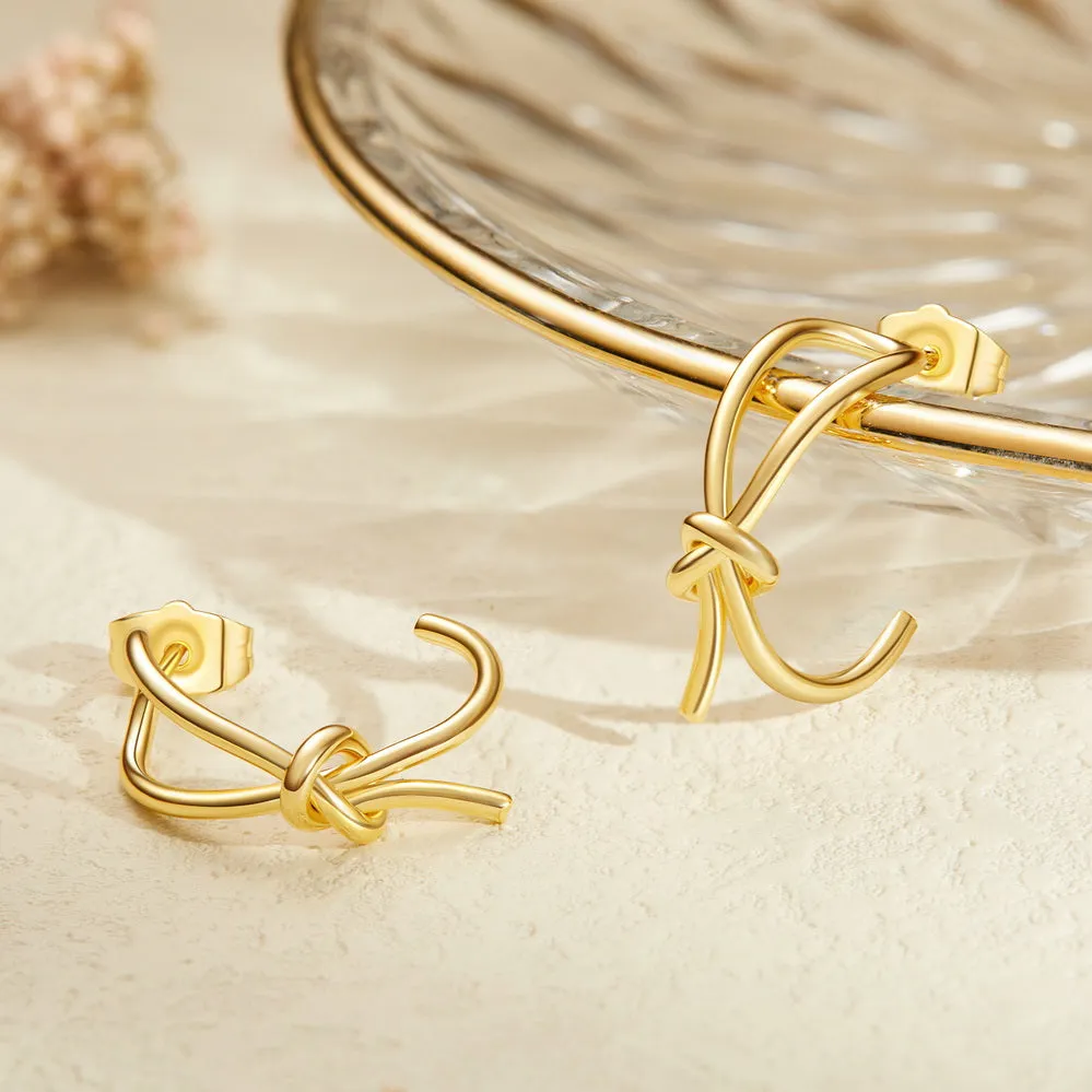 14K Gold Plated Geometric Twisted Huggie Hoops Earrings- Round Hoop