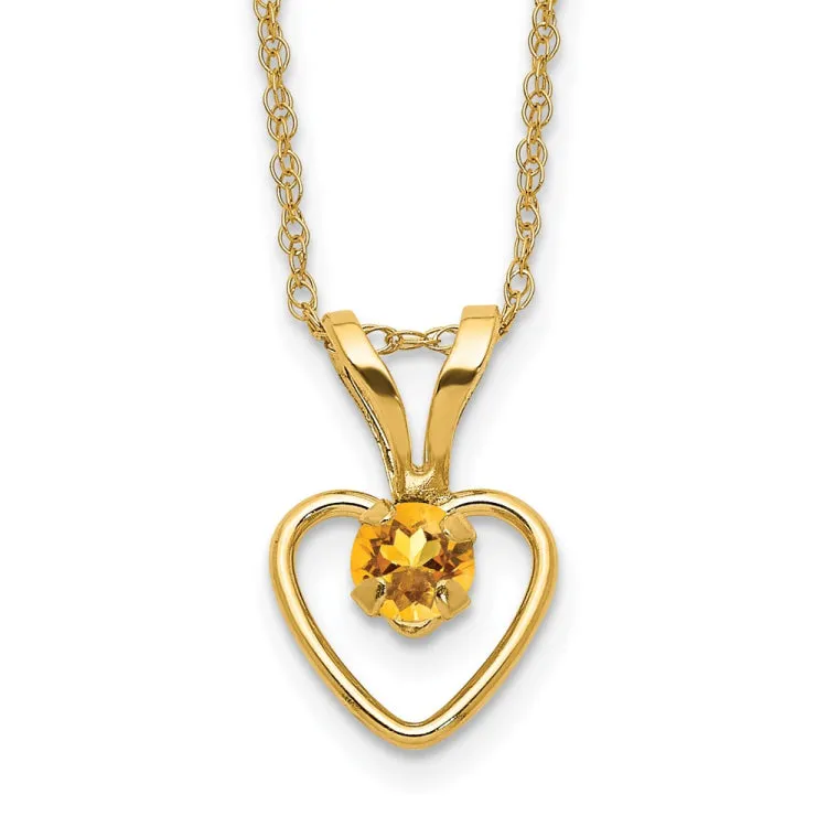 14k Madi K 3mm Citrine Heart Birthstone Necklace