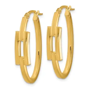 14k Polished Oval Sqare Tube Hoop Earrings