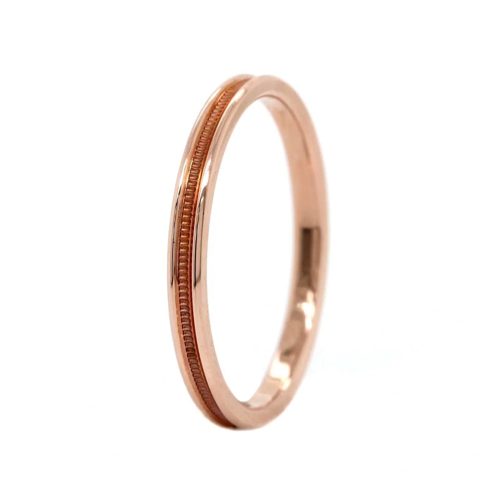 14K Rose Gold 2mm Recessed Milgrain Band