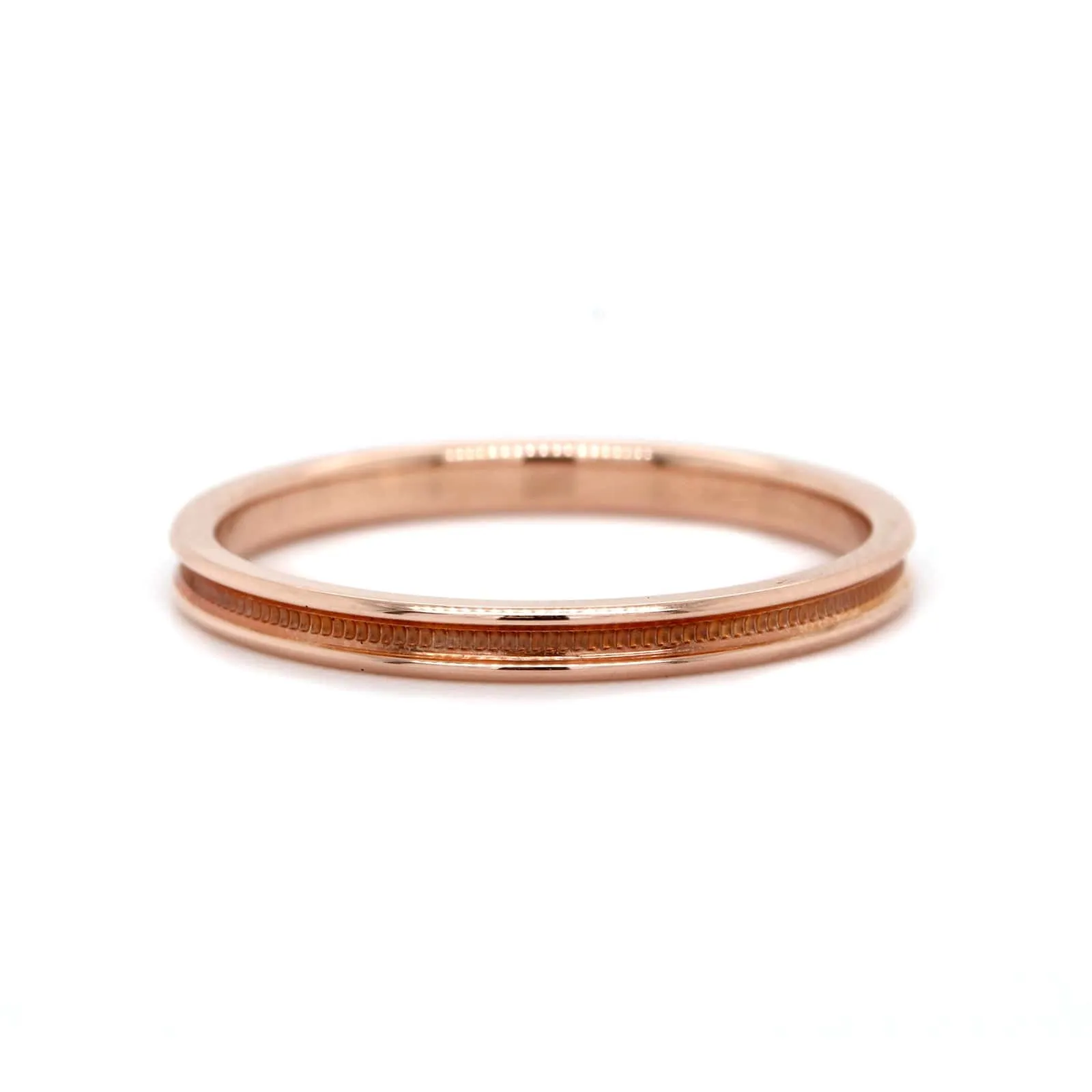 14K Rose Gold 2mm Recessed Milgrain Band