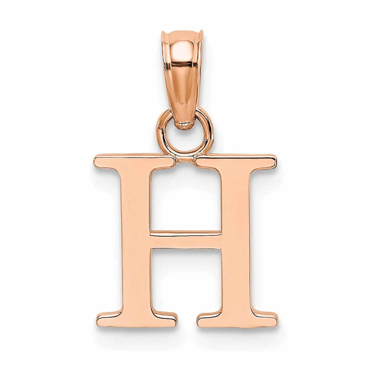 14K Rose Gold Block Design Small Letter H Initial Charm Pendant