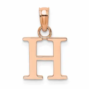 14K Rose Gold Block Design Small Letter H Initial Charm Pendant