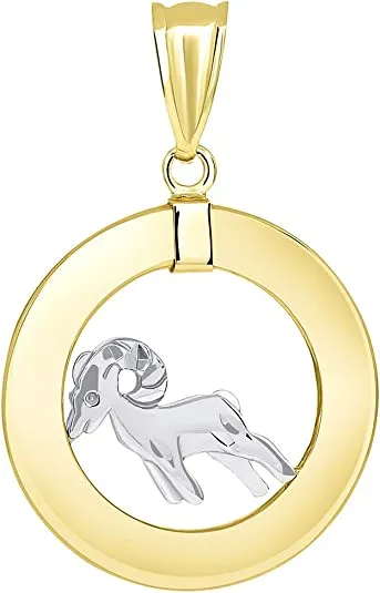 14k Two-Tone Gold Circle Zodiac Sign Pendant